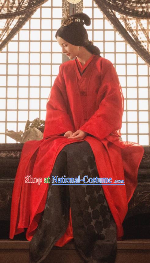 Traditional Chinese Handmade Three Kingdoms Period Princess Wedding Costume and Headpiece Complete Set, The Advisors Alliance Chinese Ancient Dowager Hanfu Red Dress