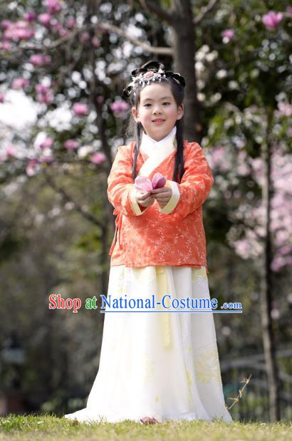 Traditional Ancient Chinese Costume Tang Dynasty Princess Embroidery Slip Skirt, Elegant Hanfu Clothing Chinese Little Girls Costume for Kids