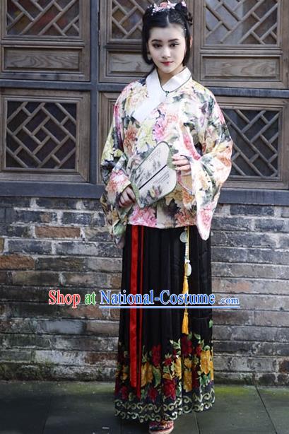 Traditional Ancient Chinese Costume Ming Dynasty Princess Blouse and Dress, Elegant Hanfu Clothing Chinese Silk Skirt Clothing for Women