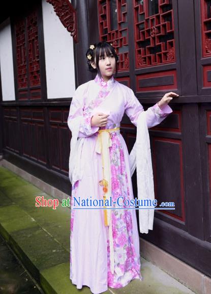 Traditional Ancient Chinese Costume Han Dynasty Princess Blouse and Dress, Elegant Hanfu Clothing Chinese Pink Clothing for Women