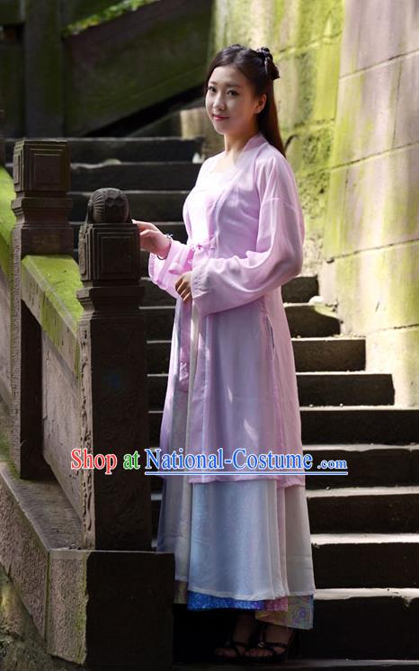 Traditional Chinese Han Dynasty Young Lady Hanfu Costume, China Ancient Princess Pink Dress Clothing for Women