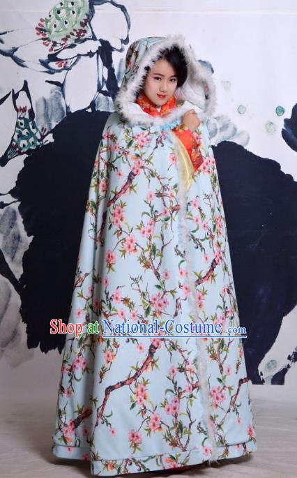 Traditional Ancient Chinese Costume Han Dynasty Princess Cloak, Elegant Hanfu Clothing Chinese Printing Peach Blossom Cape Clothing for Women