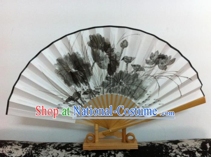 Traditional Chinese Crafts Peking Opera Folding Fan China Sensu Hand Ink Painting Lotus Chinese Xuan Paper Dance Fan for Women