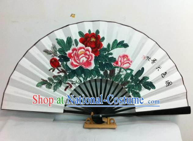 Traditional Chinese Crafts Peking Opera Folding Fan China Sensu Hand Painting Peony Chinese Xuan Paper Fan for Women