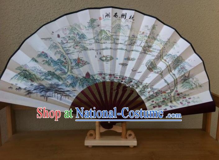 Traditional Chinese Crafts Peking Opera Folding Fan China Sensu Hand Painting West Lake Scenery Chinese Silk Fan for Women