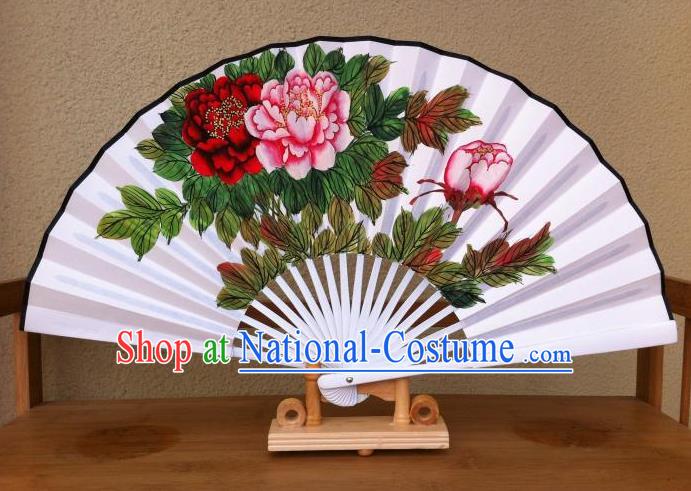 Traditional Chinese Crafts Peking Opera Folding Fan China Sensu Hand Painting Peony Chinese Xuan Paper Fan for Women