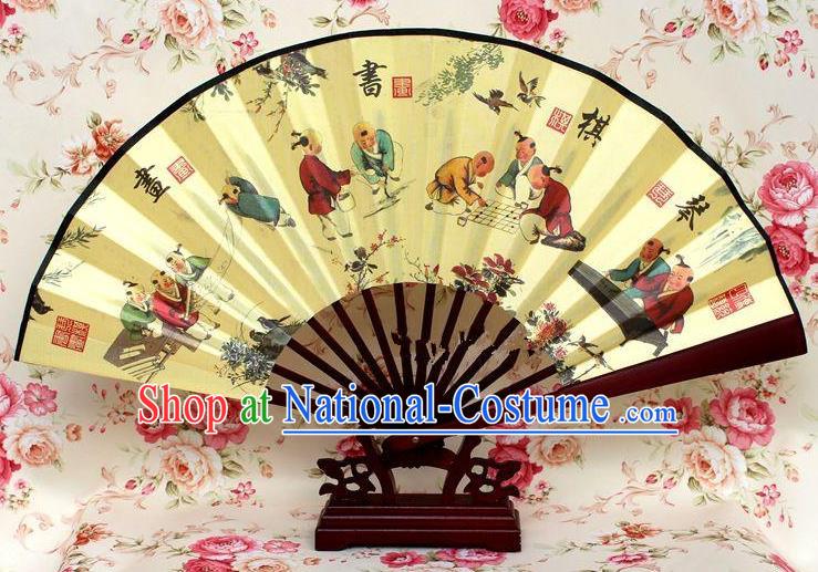 Traditional Chinese Crafts Peking Opera Folding Fan China Sensu Handmade Chinese Ink Painting Poetry and Painting Silk Fan for Men