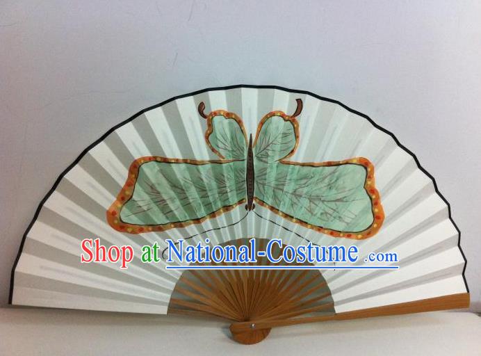 Traditional Chinese Crafts Peking Opera Folding Fan China Sensu Handmade Chinese Painting Green Butterfly Xuan Paper Fan for Men