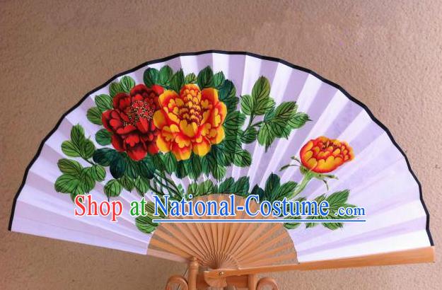 Traditional Chinese Crafts Peking Opera Folding Fan China Sensu Handmade Chinese Painting Flowers Xuan Paper Fan for Men