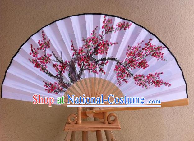 Traditional Chinese Crafts Peking Opera Folding Fan China Sensu Handmade Chinese Painting Plum Blossom Xuan Paper Fan for Men