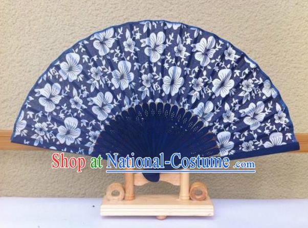 Traditional Chinese Crafts Peking Opera Folding Fan China Sensu Handmade Chinese Navy Fan for Women