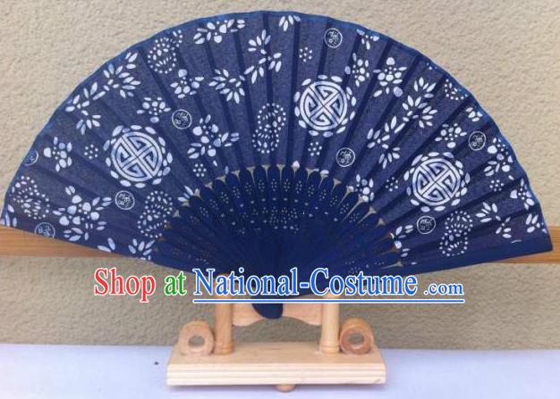 Traditional Chinese Crafts Peking Opera Folding Fan China Sensu Handmade Chinese Navy Fan for Women