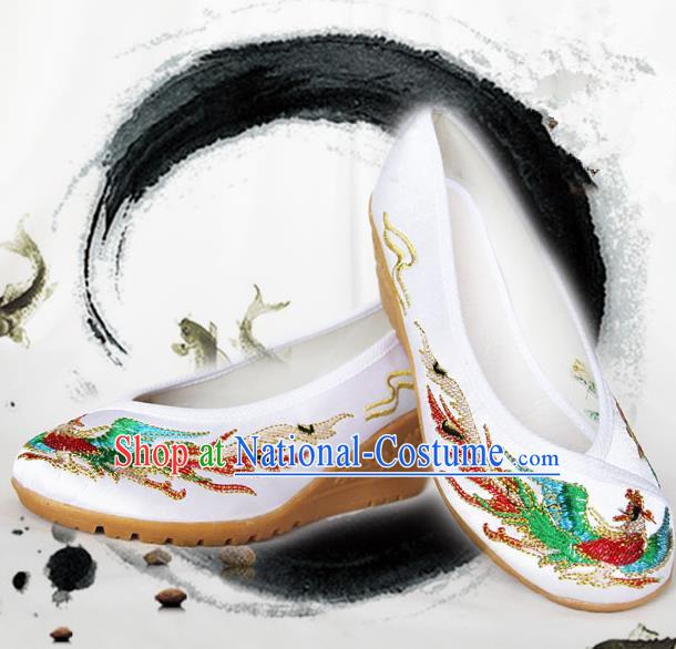 Traditional Chinese Ancient Wedding Cloth Shoes, China Princess Shoes Hanfu Handmade Embroidery Phoenix Shoe for Women