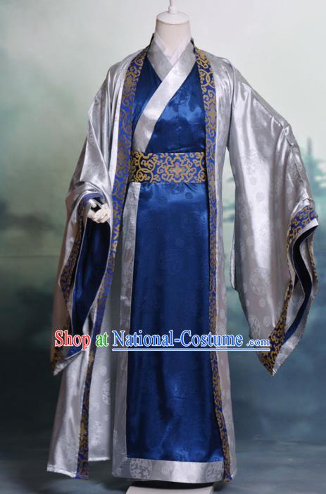 Traditional Chinese Tang Dynasty Nobility Childe Hanfu Costume Silk Long Robe, China Ancient Scholar Clothing Complete Set for Men