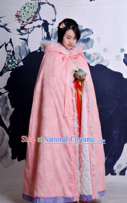 Traditional Ancient Chinese Costume Han Dynasty Princess Pink Cloak, Elegant Hanfu Clothing Chinese Embroidery Butterfly Cape Clothing for Women