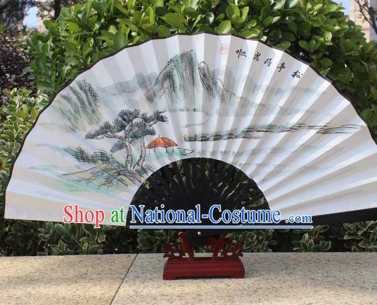 Traditional Chinese Crafts Peking Opera Folding Fan China Sensu Handmade Chinese Painting Pineburst Scenery Xuan Paper Fan for Women