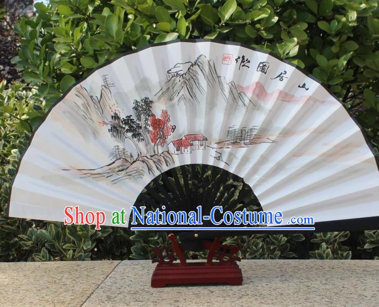 Traditional Chinese Crafts Peking Opera Folding Fan China Sensu Handmade Chinese Painting Mountain Scenery Xuan Paper Fan for Women