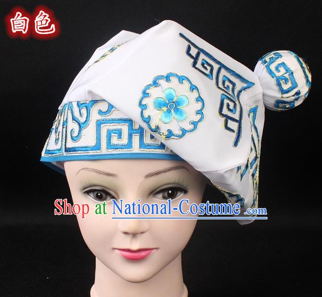 Traditional China Beijing Opera Takefu Hat, Ancient Chinese Peking Opera Martial Arts Men Headwear Embroidery White Kerchief