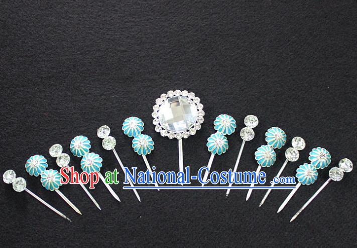 Traditional China Beijing Opera Young Lady Hair Accessories Complete Set, Ancient Chinese Peking Opera Hua Tan Headwear Diva Crystal Hairpins