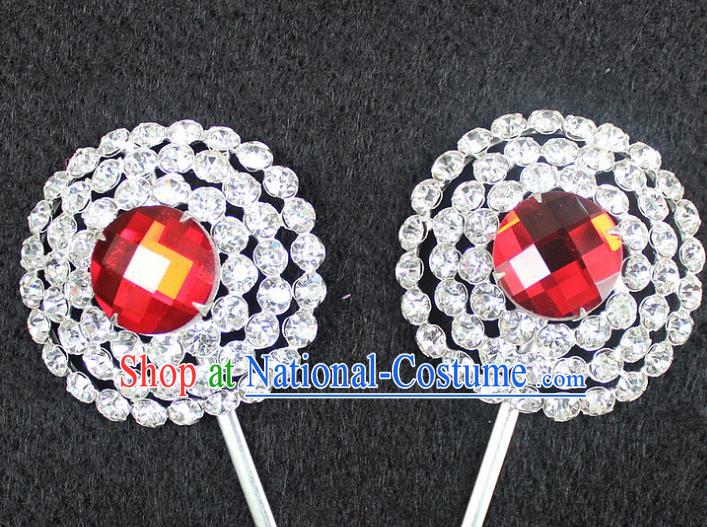 Traditional China Beijing Opera Young Lady Hair Accessories, Ancient Chinese Peking Opera Hua Tan Headwear Diva Red Crystal Hairpins