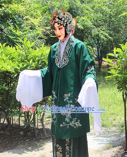 Traditional China Beijing Opera Young Lady Hua Tan Costume Embroidered Dark Green Cape, Ancient Chinese Peking Opera Female Diva Embroidery Dress Clothing