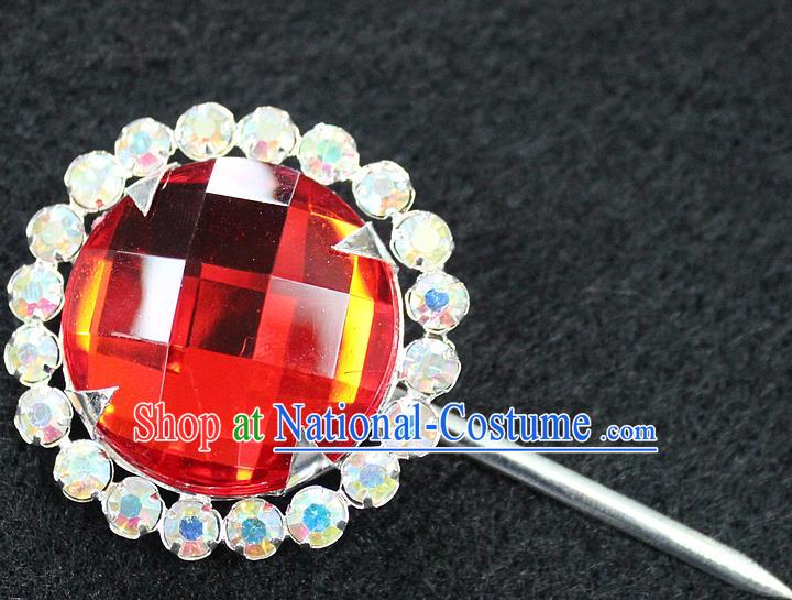 Traditional China Beijing Opera Young Lady Hair Accessories Red Crystal Hairpin, Ancient Chinese Peking Opera Hua Tan Headwear Diva Hairpins