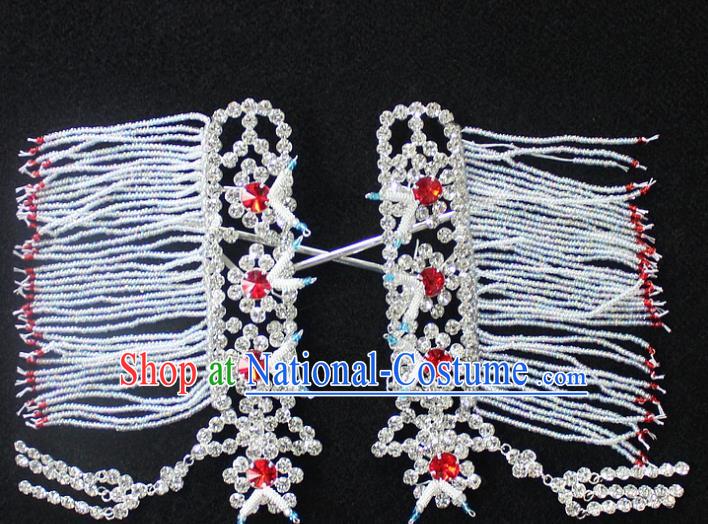 Traditional China Beijing Opera Young Lady Hair Accessories Temples Tassel Step Shake, Ancient Chinese Peking Opera Hua Tan Headwear Diva Crystal Empress Hairpins