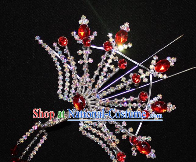 Traditional China Beijing Opera Young Lady Hair Accessories Tassel Step Shake, Ancient Chinese Peking Opera Hua Tan Headwear Diva Crystal Empress Phoenix Hairpins