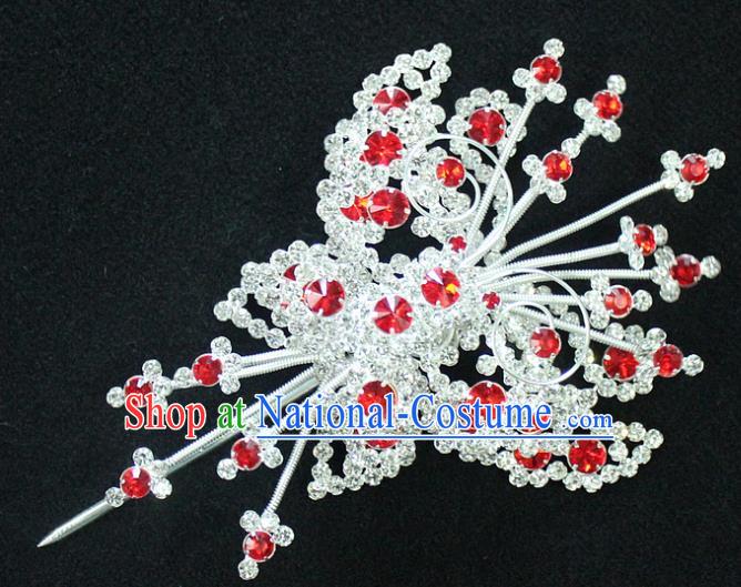 Traditional China Beijing Opera Young Lady Hair Accessories, Ancient Chinese Peking Opera Hua Tan Headwear Diva Crystal Empress Butterfly Hairpins Head-ornaments