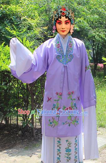 Traditional China Beijing Opera Young Lady Hua Tan Costume Embroidered Purple Cape, Ancient Chinese Peking Opera Female Diva Embroidery Dress Clothing