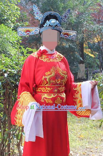 Traditional China Beijing Opera Niche Costume Lang Scholar Embroidered Robe and Headwear, Ancient Chinese Peking Opera Embroidery Gwanbok Clothing