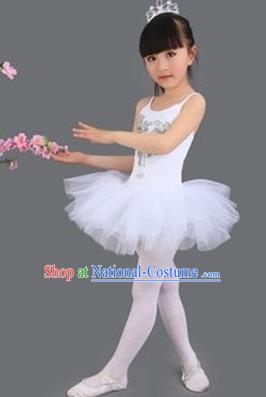 Top Grade Chinese Compere Professional Performance Catwalks Costume, Children Princess Bubble Veil Full Dress Modern Ballet Dance Dress for Girls Kids