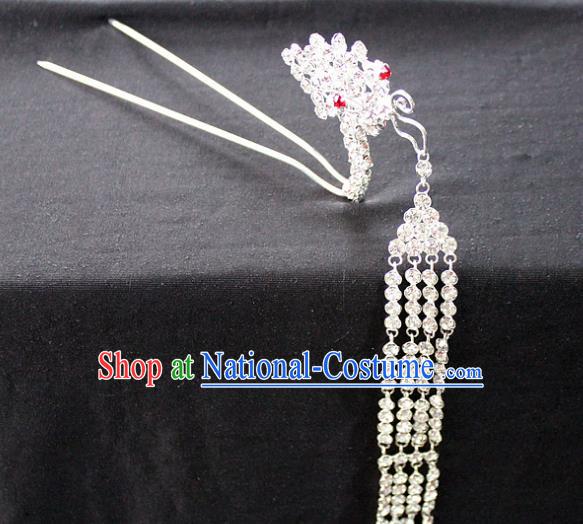 Traditional China Beijing Opera Young Lady Hair Accessories Tassel Step Shake, Ancient Chinese Peking Opera Hua Tan Diva Red Crystal Butterfly Hairpins