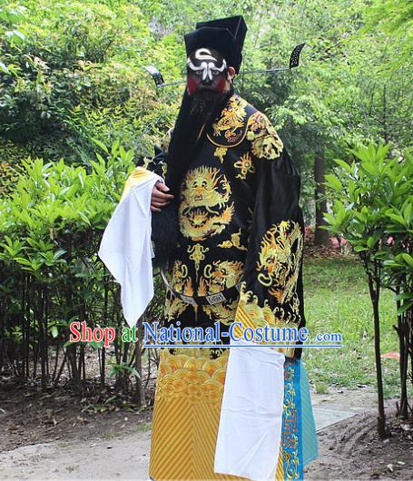 Traditional China Beijing Opera Costume Bao Zheng Embroidered Robe and Headwear, Ancient Chinese Peking Opera Embroidery Gwanbok Clothing