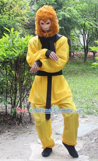 Traditional China Beijing Opera Costume Handsome Monkey King Takefu Embroidered Yellow Uniform, Ancient Chinese Peking Opera Embroidery Warrior Clothing