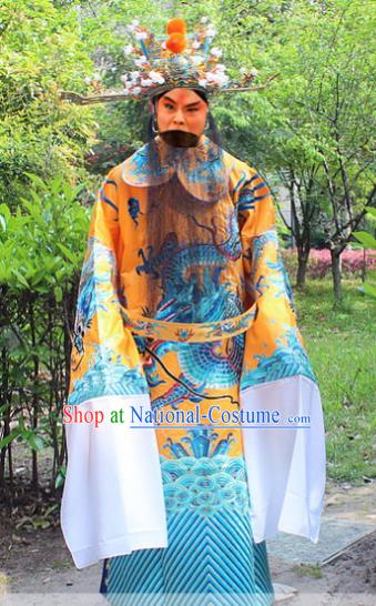 Traditional China Beijing Opera Niche Costume Emperor Embroidered Robe and Headwear, Ancient Chinese Peking Opera Embroidery King Gwanbok Clothing