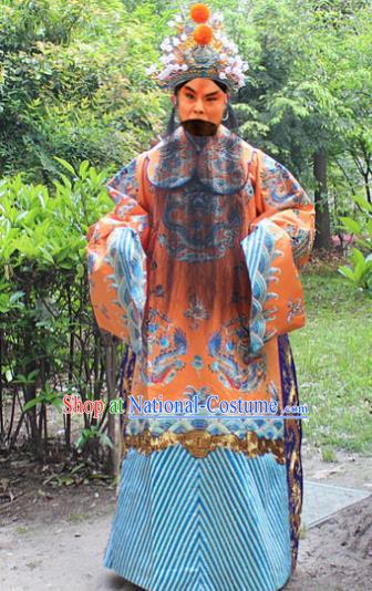 Traditional China Beijing Opera Niche Costume Emperor Embroidered Robe and Headwear, Ancient Chinese Peking Opera Embroidery Royal Highness Gwanbok Clothing