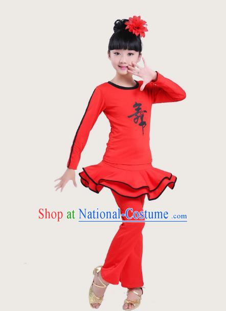 Top Grade Chinese Compere Professional Performance Catwalks Costume, Children Latin Dance Red Uniform Modern Dance Dress for Girls Kids