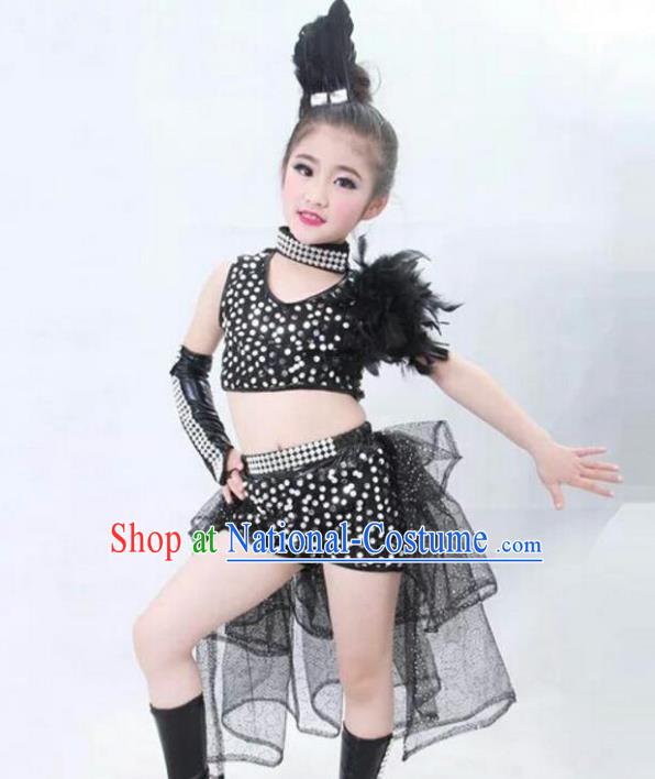 Top Grade Chinese Compere Professional Performance Catwalks Costume, Children Jazz Dance Full Dress Modern Dance Trailing Dress for Girls Kids