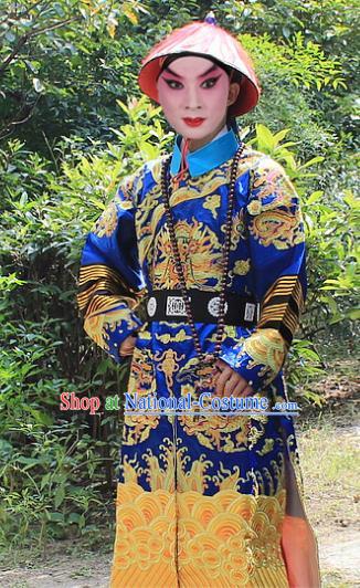 Traditional China Beijing Opera Niche Costume Qing Dynasty Eunuch Embroidered Robe and Hat, Ancient Chinese Peking Opera Manchu Royal Highness Embroidery Gwanbok Clothing