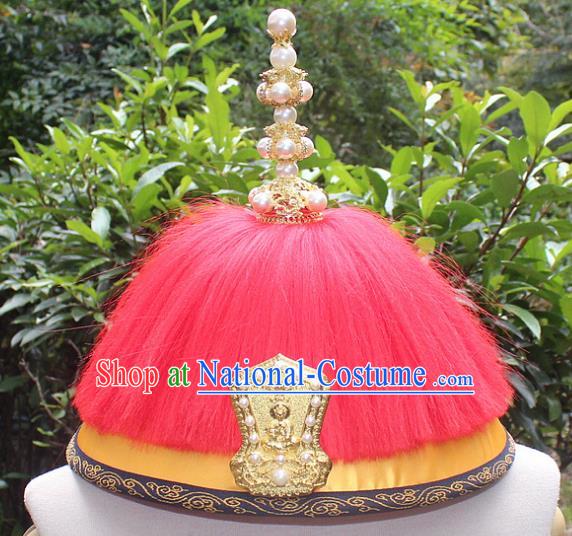 Traditional China Beijing Opera Emperor Hat, Ancient Chinese Peking Opera Qing Dynasty Manchu King Headwear