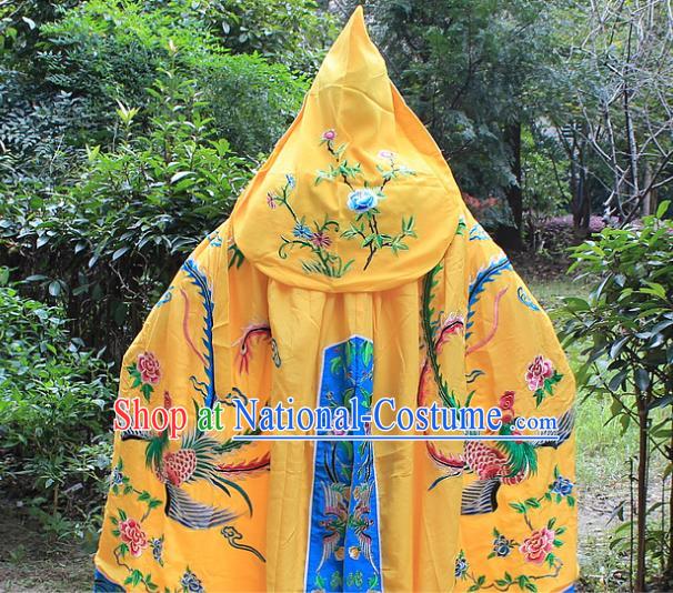 Traditional China Beijing Opera Young Lady Costume Diva Embroidered Yellow Cloak, Ancient Chinese Peking Opera Hua Tan Embroidery Cape Clothing