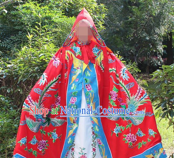 Traditional China Beijing Opera Young Lady Costume Diva Embroidered Red Cloak, Ancient Chinese Peking Opera Hua Tan Embroidery Cape Clothing