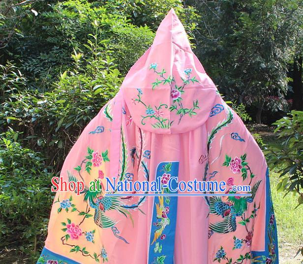 Traditional China Beijing Opera Young Lady Costume Diva Embroidered Pink Cloak, Ancient Chinese Peking Opera Hua Tan Embroidery Cape Clothing