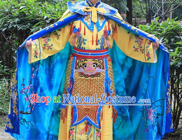 Traditional China Beijing Opera Young Lady Costume Swordplay Embroidered Cape and Headwear, Ancient Chinese Peking Opera Blues Female Embroidery Dress Clothing