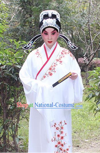 Traditional China Beijing Opera Niche Costume Lang Scholar Embroidered Robe and Headwear, Ancient Chinese Peking Opera Embroidery Yellow Xiucai Gwanbok Clothing