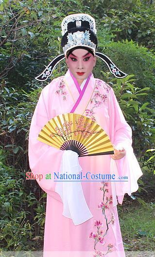 Traditional China Beijing Opera Niche Costume Scholar Embroidered Robe and Headwear, Ancient Chinese Peking Opera Embroidery Pink Xiucai Gwanbok Clothing