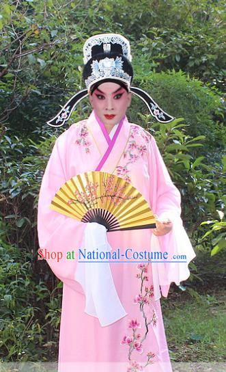 Traditional China Beijing Opera Niche Costume Scholar Embroidered Robe and Headwear, Ancient Chinese Peking Opera Embroidery Pink Xiucai Gwanbok Clothing