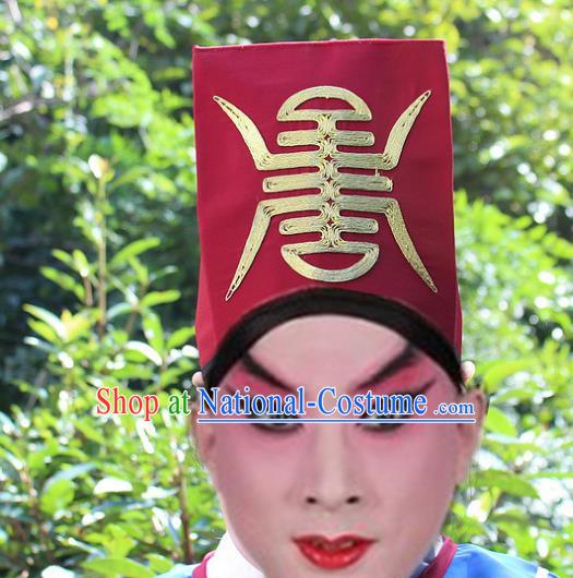 Traditional China Beijing Opera Young Men Hair Accessories Song Dynasty Government Runners Headwear, Ancient Chinese Peking Opera Niche Red Hat