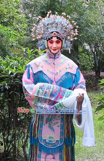 Traditional China Beijing Opera Young Lady Hua Tan Costume Imperial Concubine Pink Embroidered Robe and Headwear, Ancient Chinese Peking Opera Female Diva Embroidery Dress Clothing